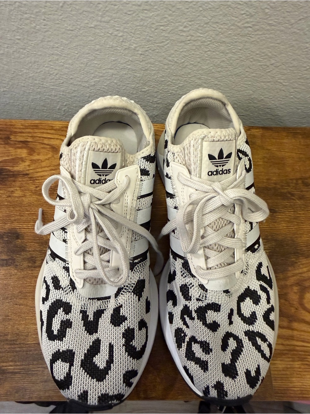 adidas White & Black Leopard Print Women's Knit Sneakers